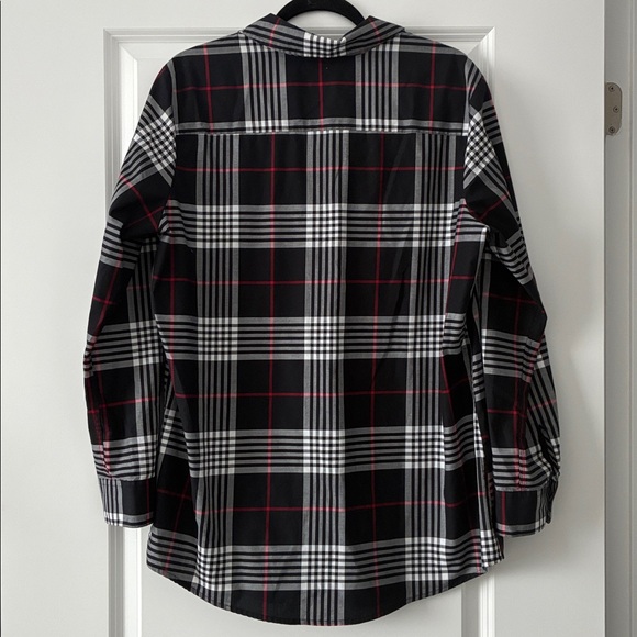 Foxcroft Size 18 Shaped Wrinkle-Free Plaid Button-Down Top - Black/Red - Picture 2 of 5